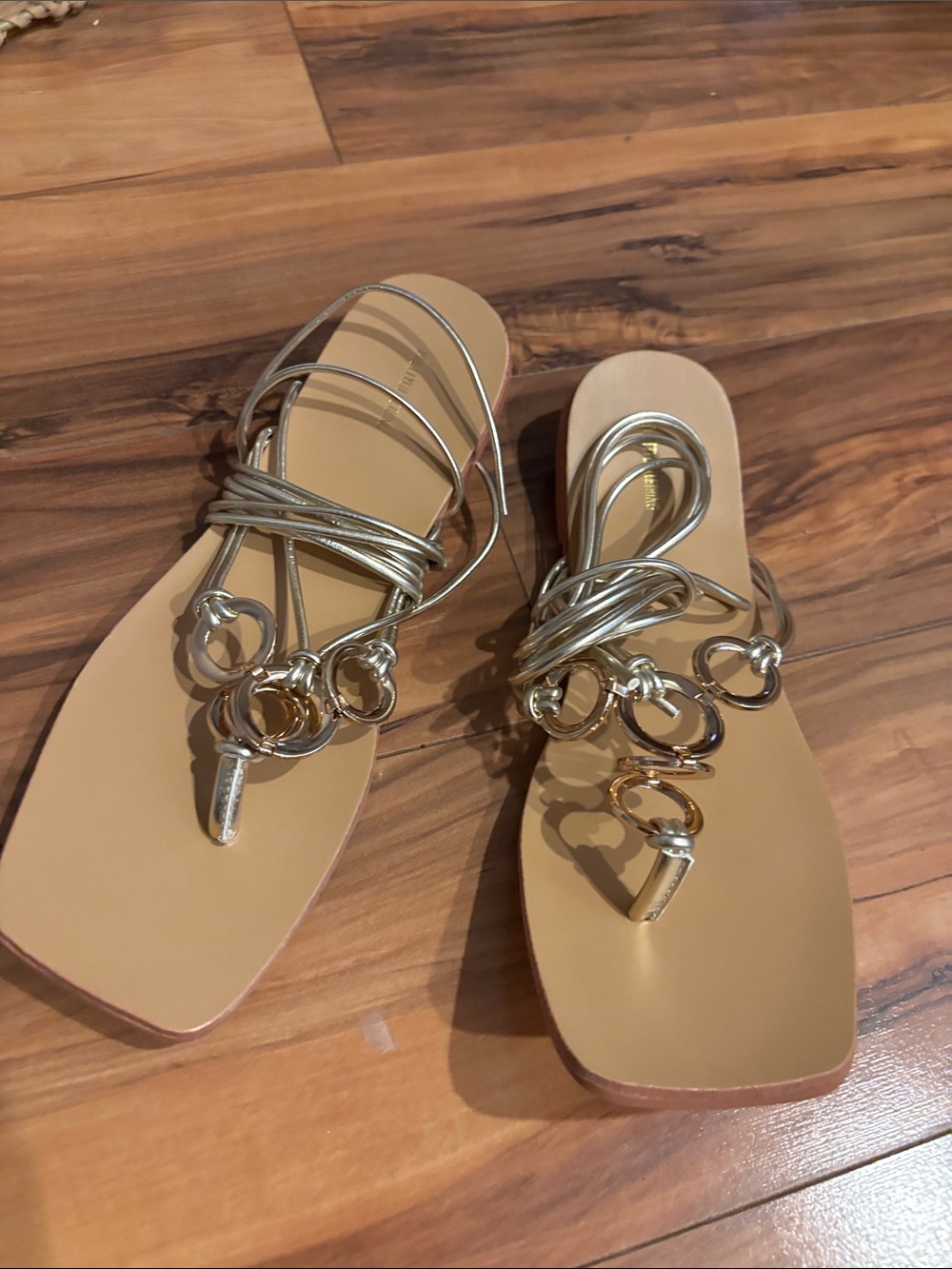 PrettyLittleThing Gold Strappy Toe-Ring Sandals